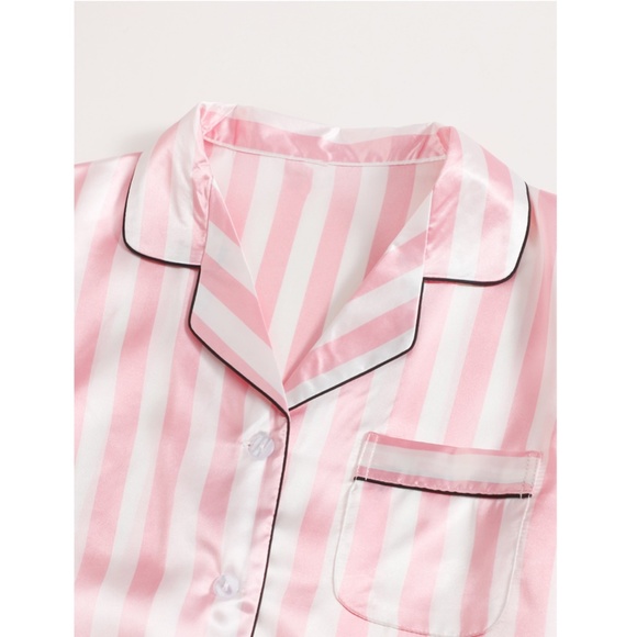 Satin Pink Stripes 4 Piece Pajamas Set - Picture 4 of 16